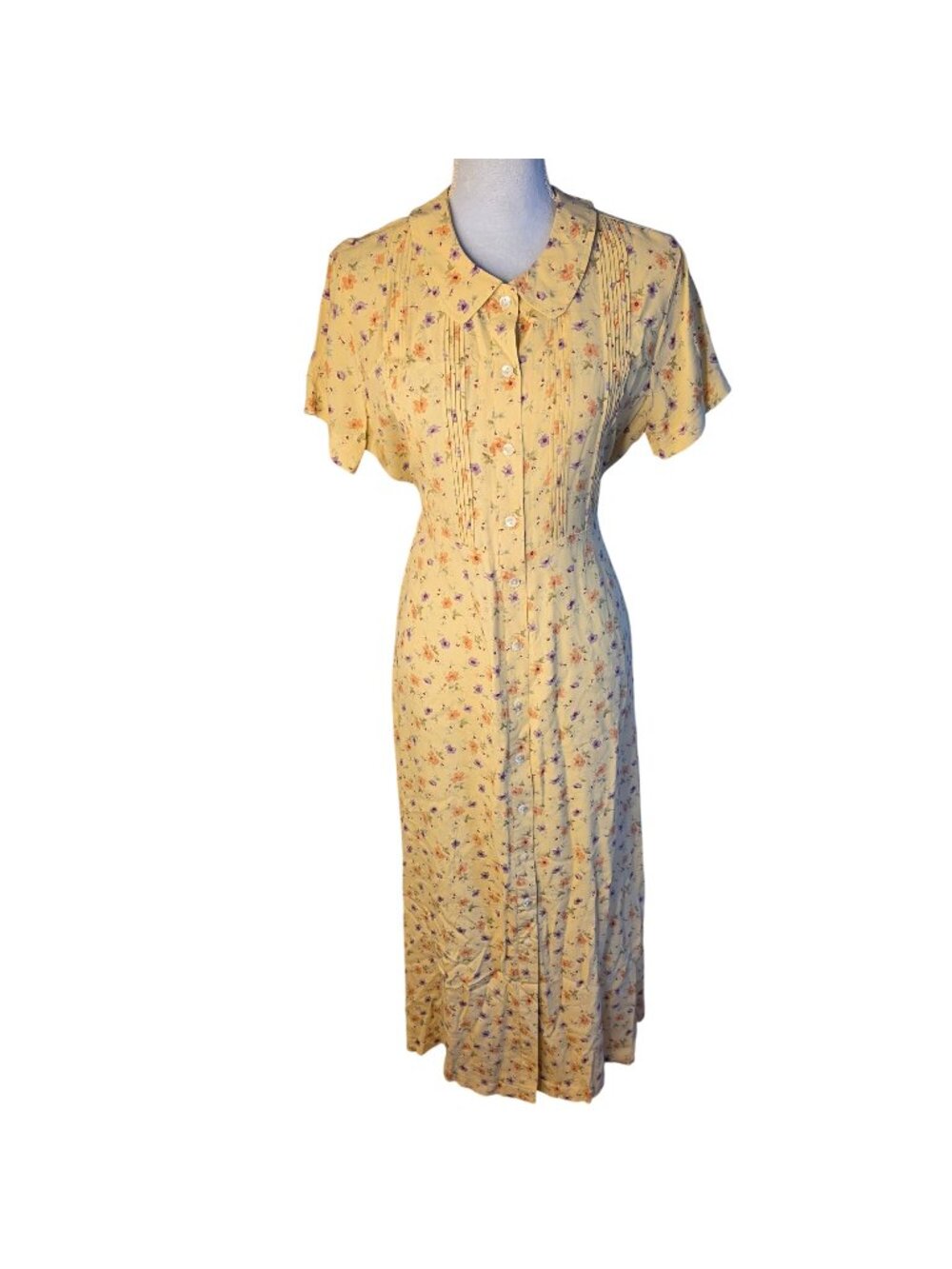 Vintage 90s Gap Yellow Floral Rayon Maxi Dress Cottagecore Prairie Boho Sz M